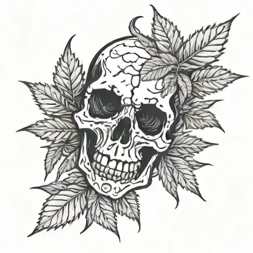Weed Leaves Skull Surrounded