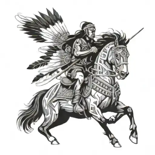 Native American On Horseback With A Headdress Made Of Sticks Of Dynamite