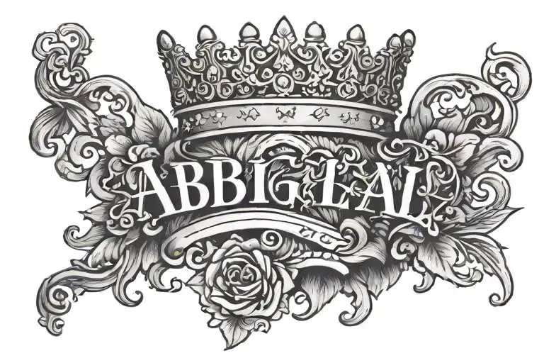 Abigail Name Tattoo With Crown Adorned