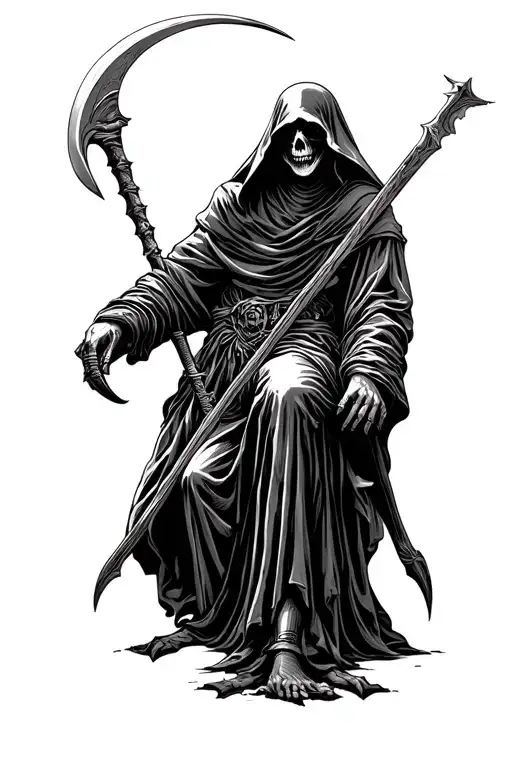 Grim Reaper Leaning Over Scyth With Cristin On Handle