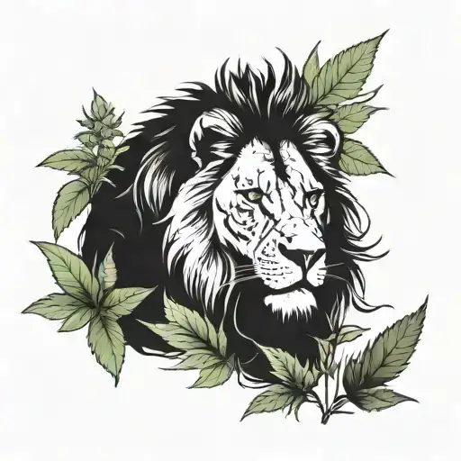 A Lone Lion Standing Strong In A Field Of Cannabis Plants