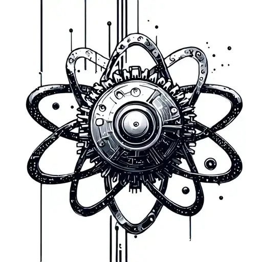 Atom With Electrical Gears And Circuits