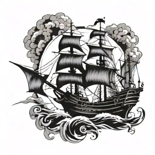 Pirate Ship At Sea With Cannons Firing