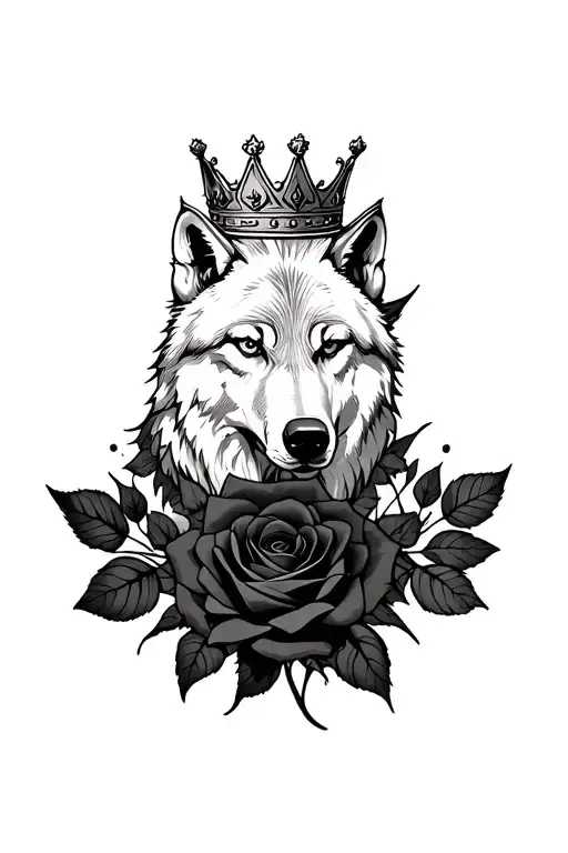 Wolf With Crown And Rose Intertwined