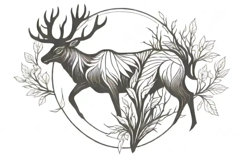 Deer In Wood Simple Line Drawing