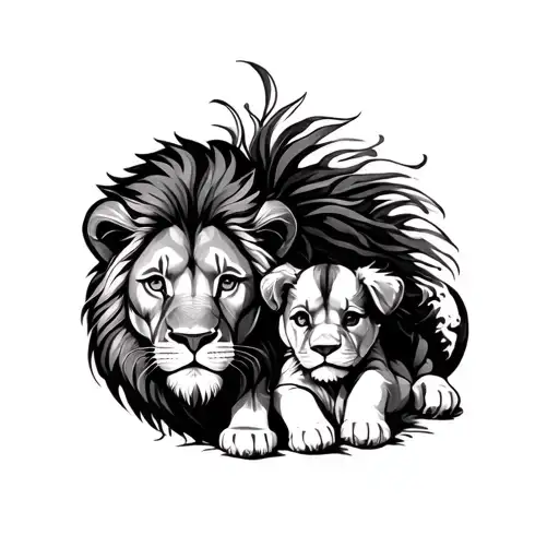 Lion With Puppy Lions