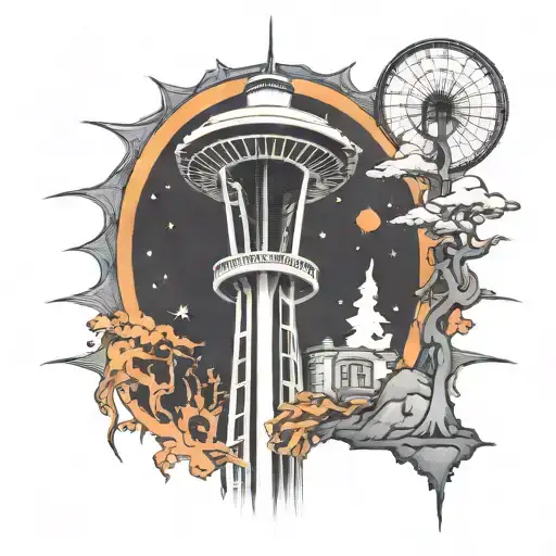 Space Needle With Roots Growing Down