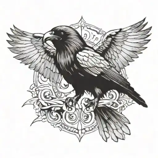 Clear Centered 808 Text With A Front Facing Crow With Open Wings