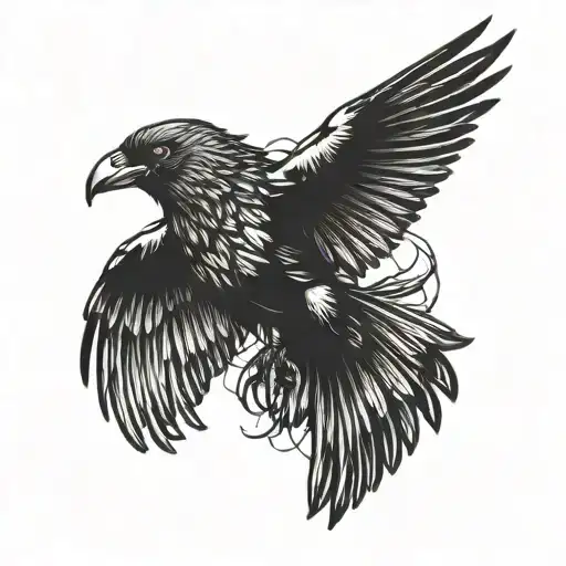 Attacking Front Facing Crow With Open Wings