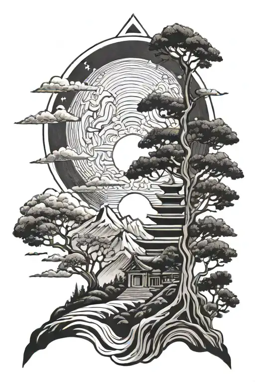 Sun Wave Tree Temple Mountain