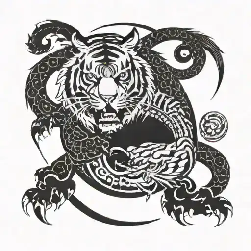 A Tiger And Dragon Intertwined In A Yin-yang Symbol