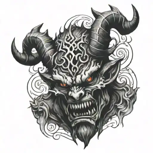 Horned Demon Holding Black Upsidedown Cross