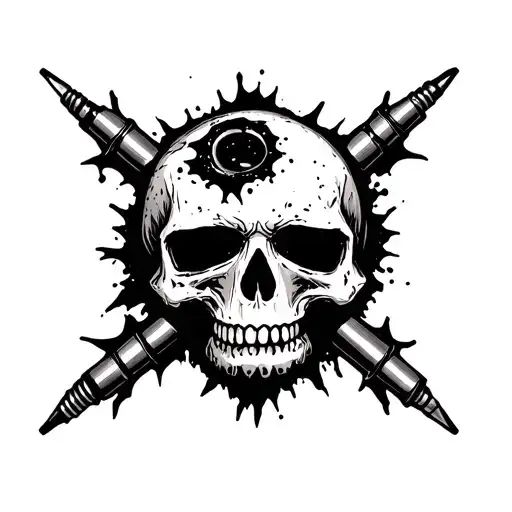 Skull With Bullet Hole Shaped Like Cross