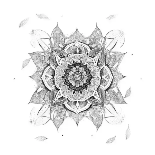 A Mandala With Intricate Sparrows Flying Around It And A Lotus Flower