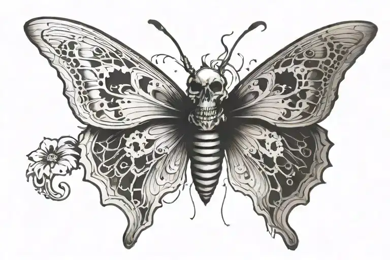 A Butterfly With A Skull Inside Its Wings Spread Wide