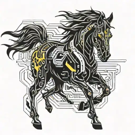 A Cyberpunk-inspired Horse With Neon Lights And Futuristic Elements