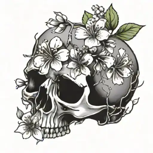 Skull And Cherry Blossoms