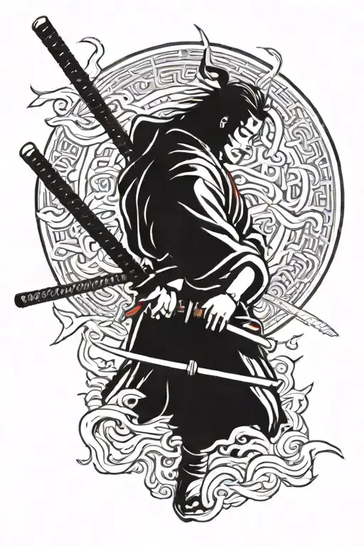 Samurai With Katana And Red