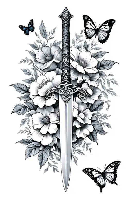 Sword With Flowers And Butterflies