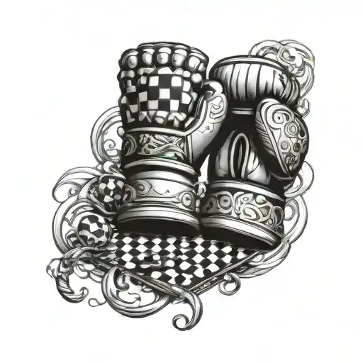 Thai Boxing Gloves Intertwined With Chess Pieces