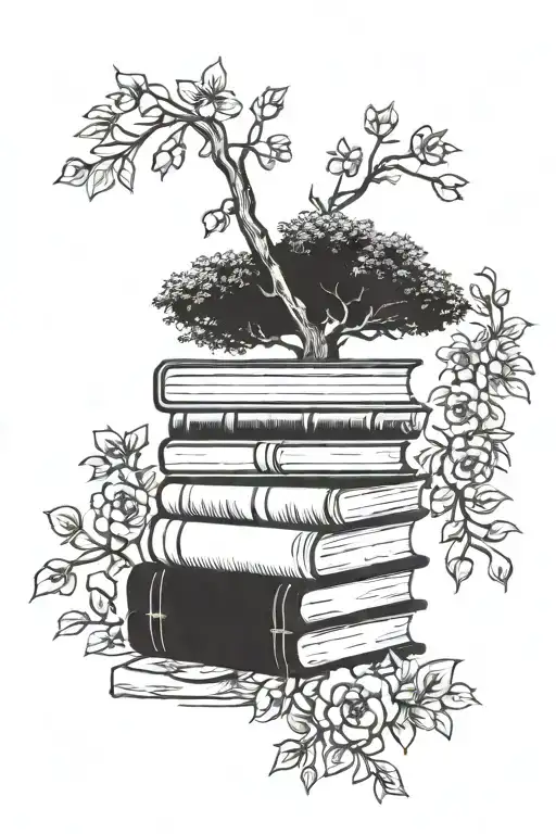 Tree And Flowers Sprouting From Stack Of Books