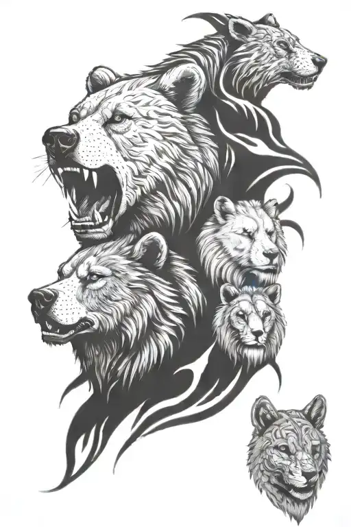 Bear With Wolf And Lion Sleeve