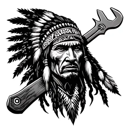 Dread Native American Holding Wrench