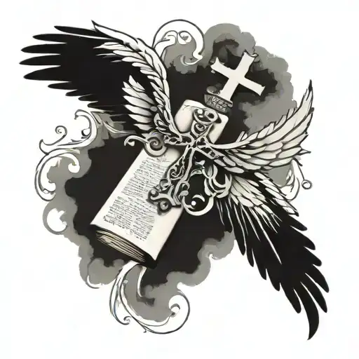 Cross With Angel Wings And A Bible Quote