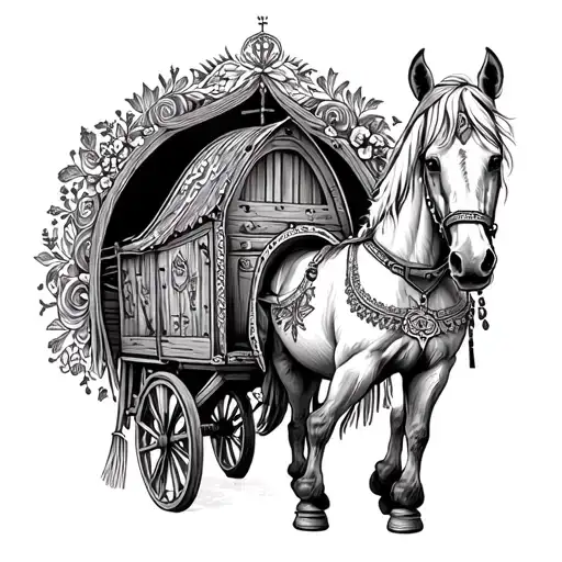 Gypsy Caravan And Horse