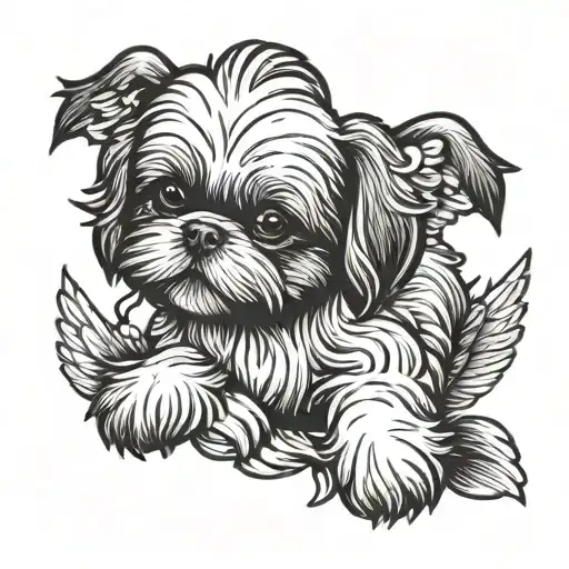Shih Tzu With A Plushie Biting And Wings Spread
