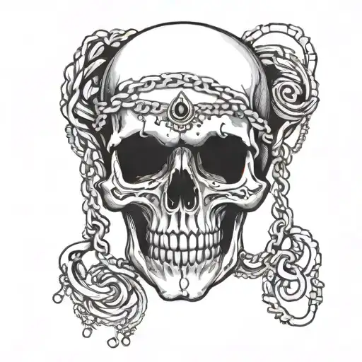 Skull With Necklace Wrapped Tightly With A Tear