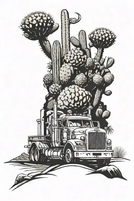 Peterbilt Truck Driving Through A Desert Landscape Filled With Cacti