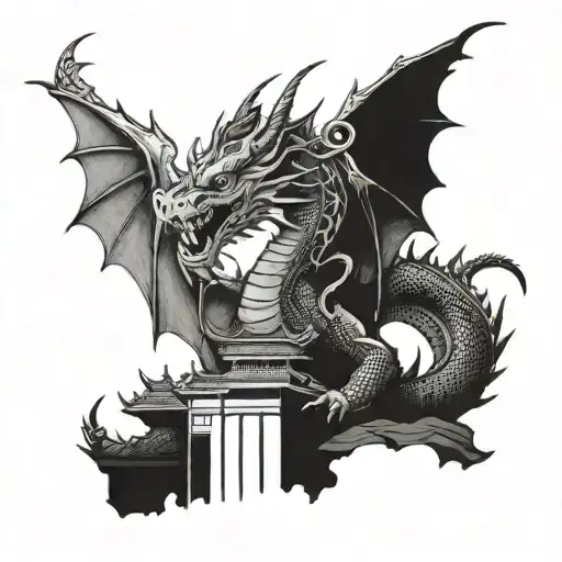 Dragon On Top Of A Japanese Temple