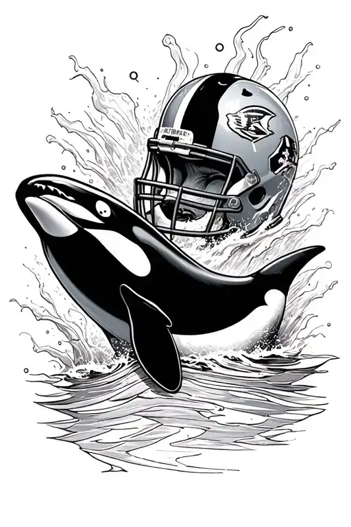 An Orca And An American Football Helmet Surrounded