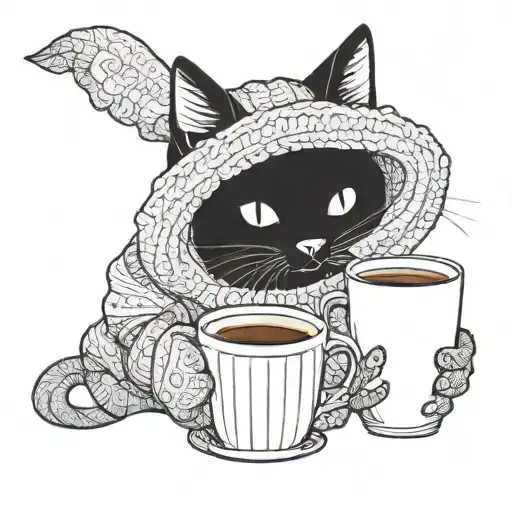 A Cat In A Sweater With A Cup Of Coffee
