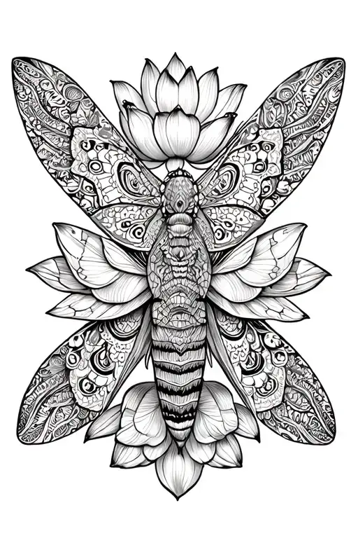 Moth With Lotus And Mandala Design Featuring