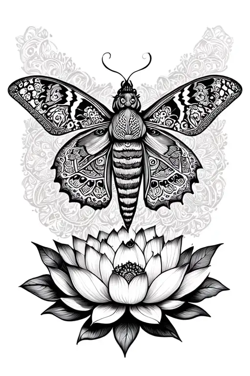 Moth With Lotus And Mandala
