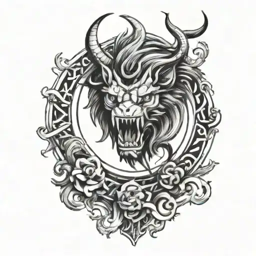 Chimera Beast Tattoo Idea Engraving Style