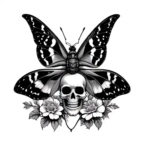 Moth With Skull And Flowers