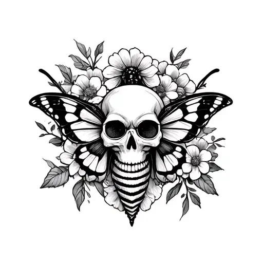 Moth With Skull And Flowers
