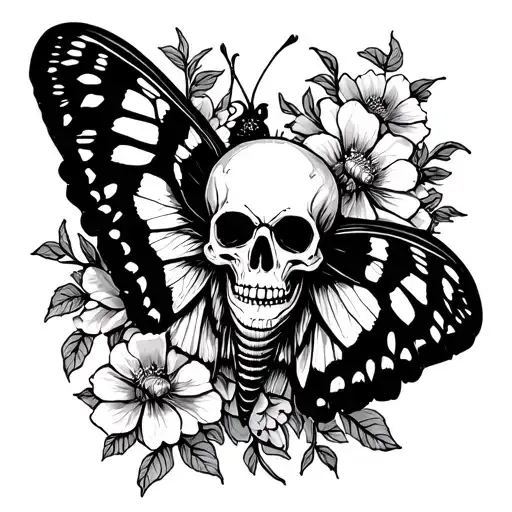Moth With Skull And Flowers