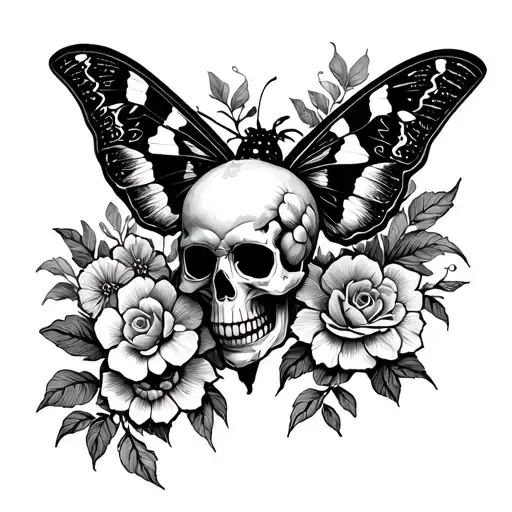 Moth With Skull And Flowers