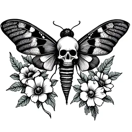 Moth With Skull And Flowers