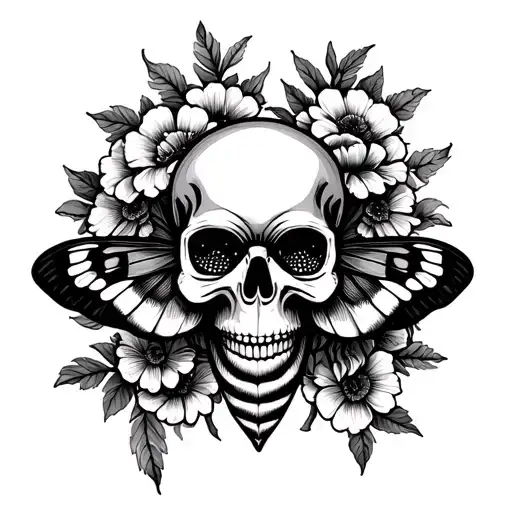 Moth With Skull And Flowers