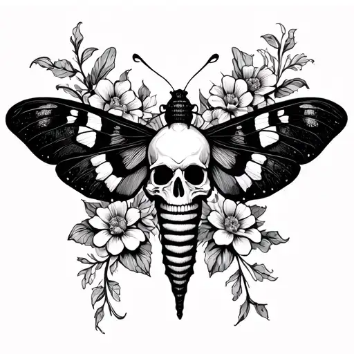 Moth With Skull And Flowers