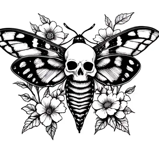 Moth With Skull And Flowers