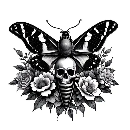 Moth With Skull And Flowers