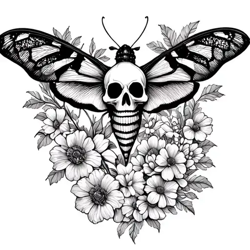 Moth With Skull And Flowers