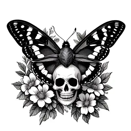 Moth With Skull And Flowers