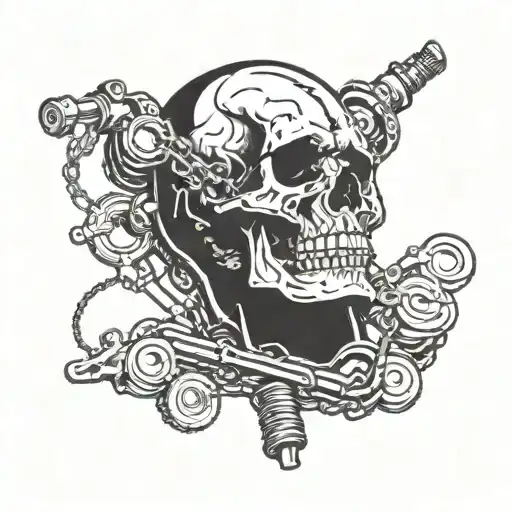 Skull Piston Spark Plug Chain